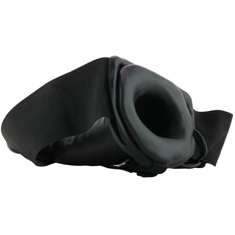 Чёрный полый страпон с вибрацией Unisex Vibrating Hollow Strap-On - 14 см. — фото 4