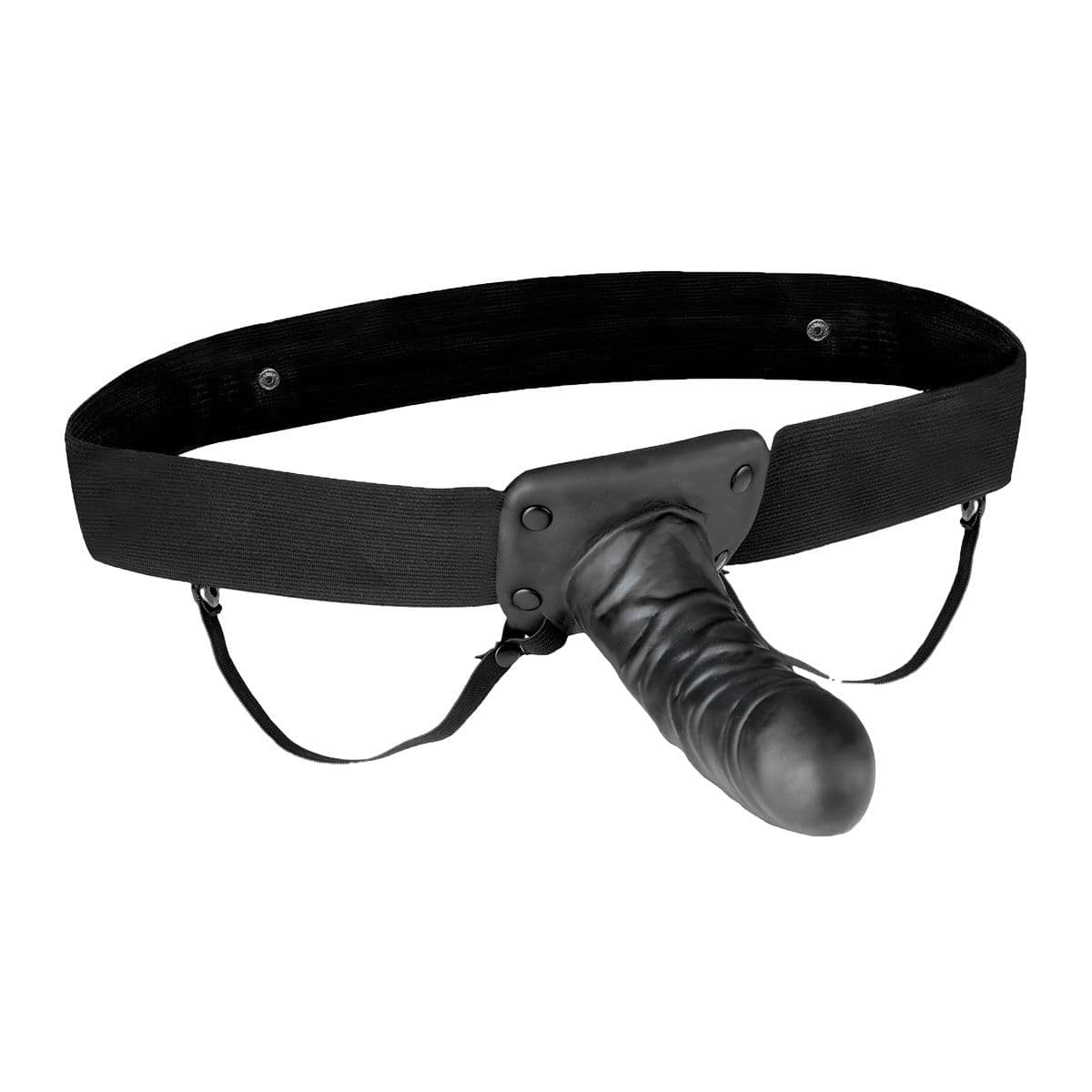Чёрный полый страпон с вибрацией Unisex Vibrating Hollow Strap-On - 14 см. — фото 1